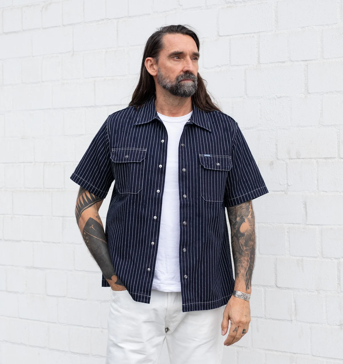 IHSH-416-IND - 10oz Wabash Short Sleeved Mechanic Shirt - Indigo - Image 2