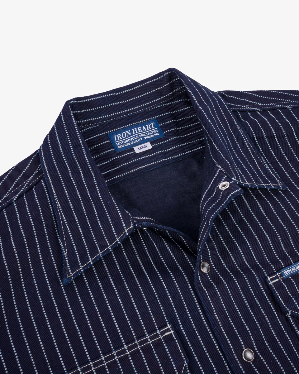 IHSH-416-IND - 10oz Wabash Short Sleeved Mechanic Shirt - Indigo - Image 6