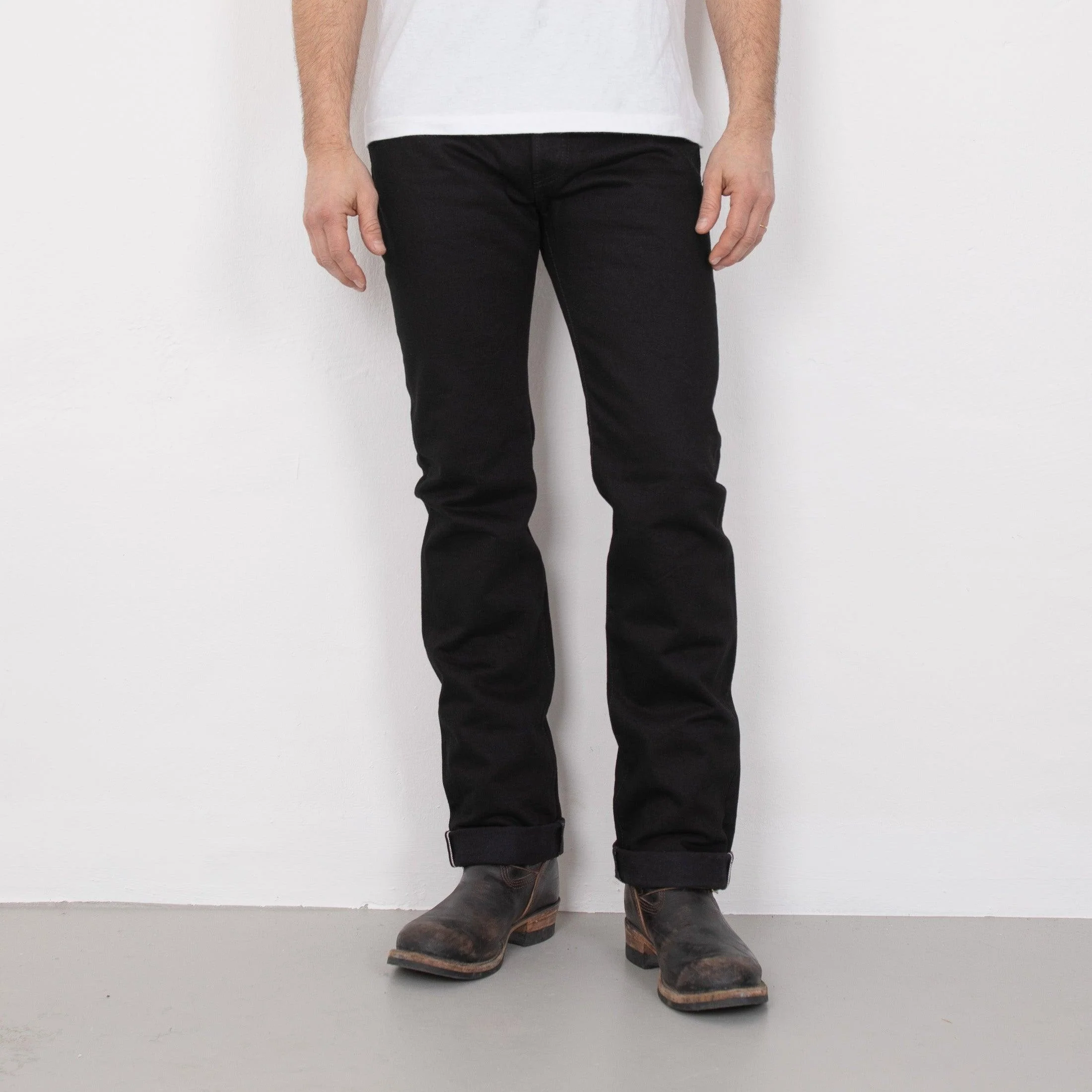 IH-666S-142BB - 14oz Selvedge Denim Slim Straight Cut Jeans - Black/Black - Image 3