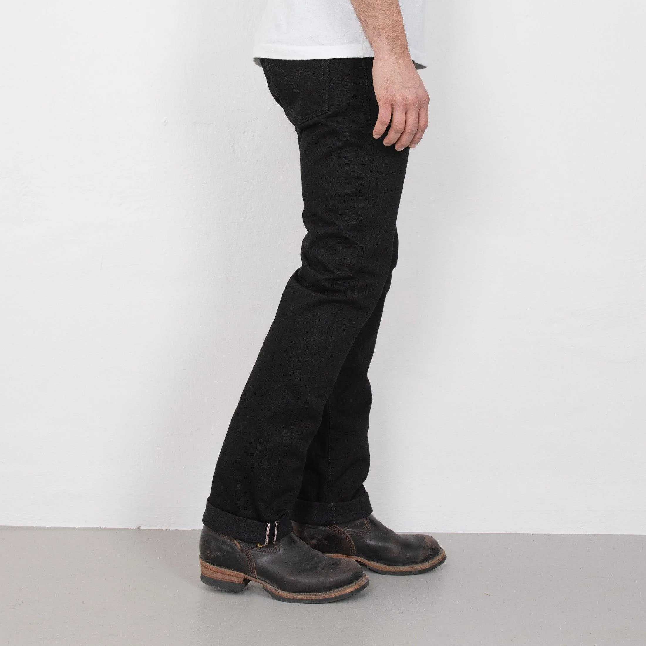 IH-666S-142BB - 14oz Selvedge Denim Slim Straight Cut Jeans - Black/Black - Image 4