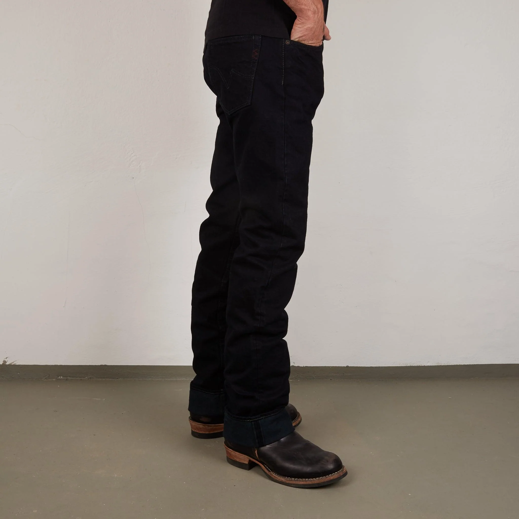 IH-666S-142OD - 14oz Selvedge Denim Slim Straight Cut Jeans Indigo Overdyed Black - Image 3