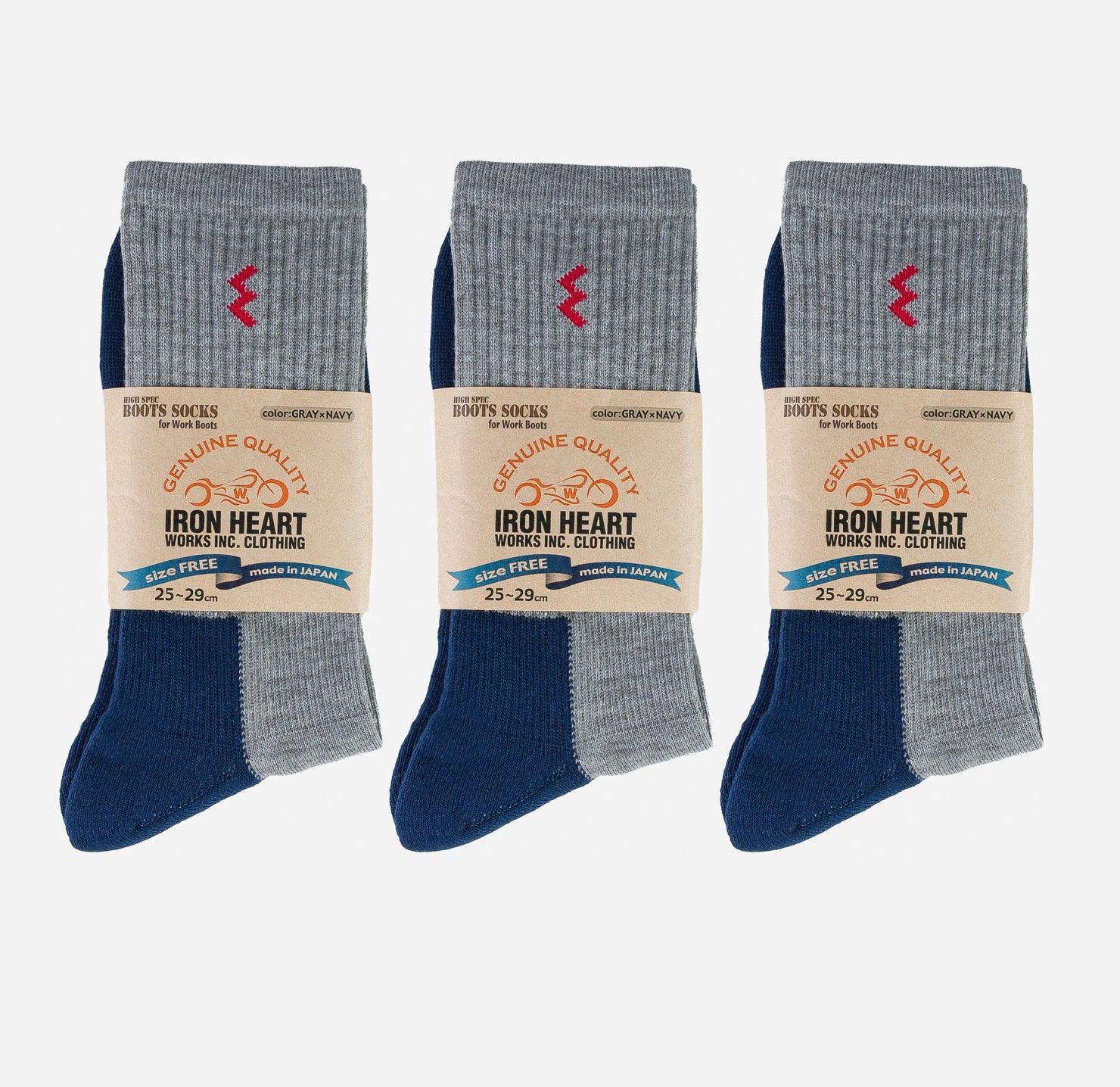 IHG-030-3-GRYNAV - 3-Pack Iron Heart Work Boot Socks - Grey/ Navy