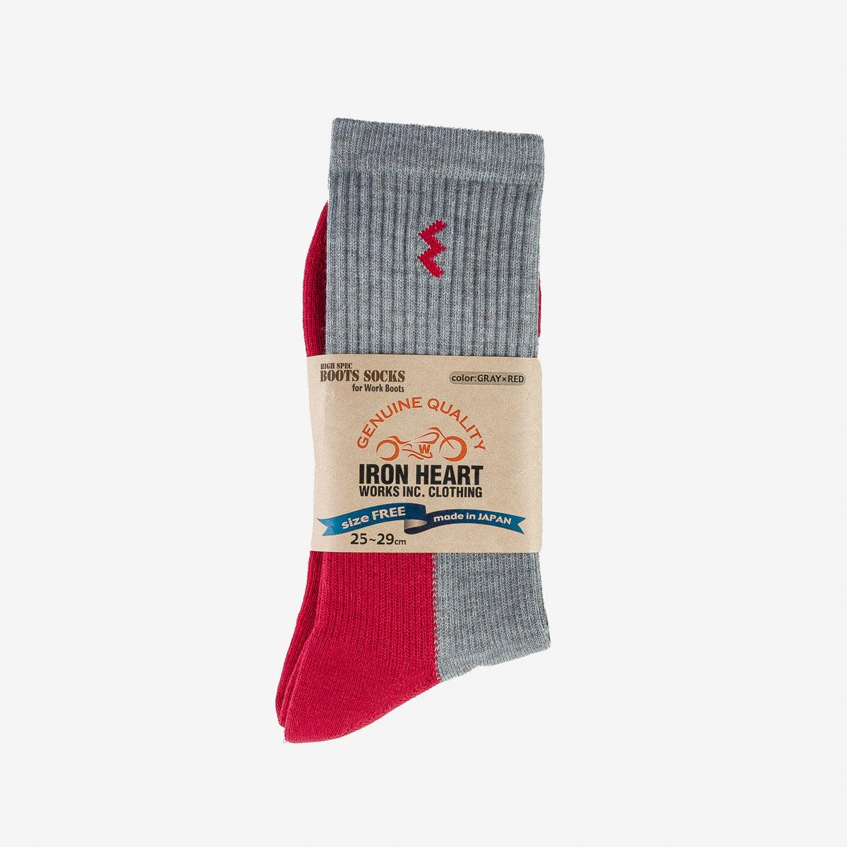 IHG-030-GRYRED - Iron Heart Work Boot Socks - Grey/Red
