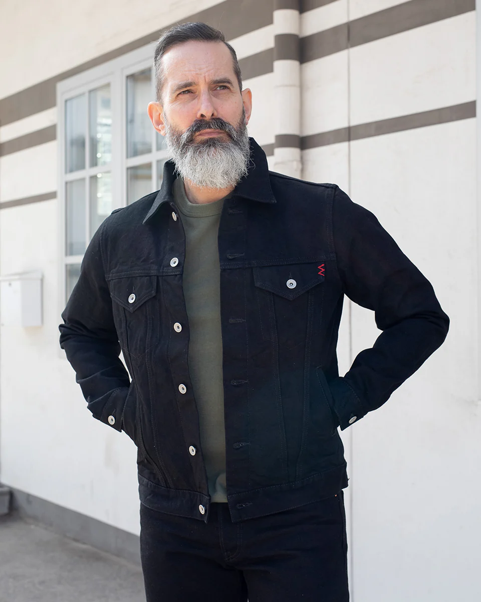 IHJ-86-BLK - 14oz Selvedge Denim Modified Type III Jacket - Black/Black - Image 2
