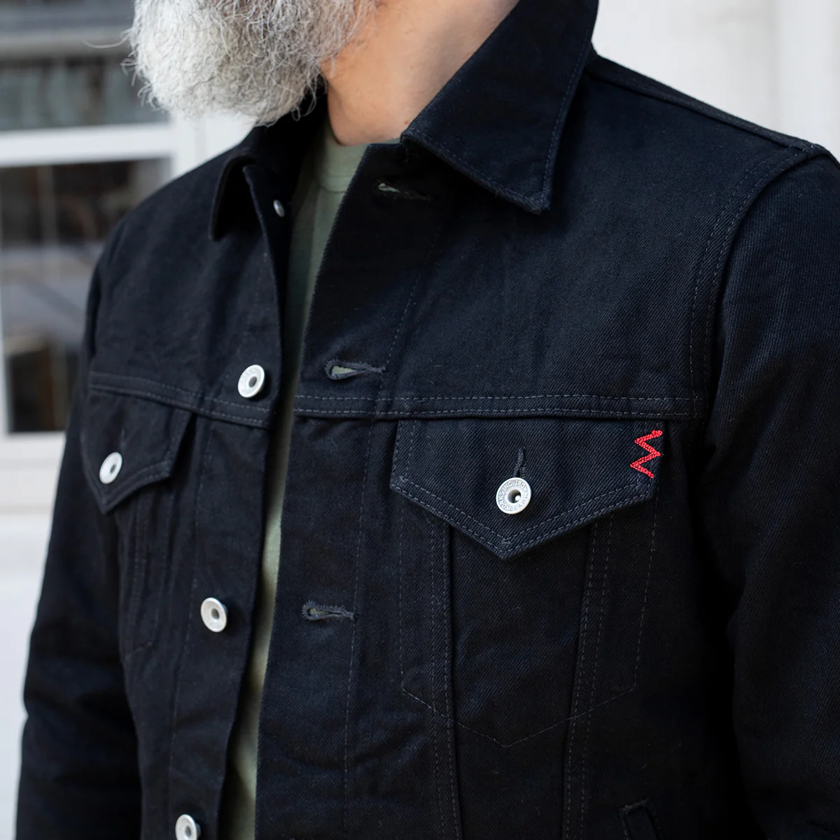 IHJ-86-BLK - 14oz Selvedge Denim Modified Type III Jacket - Black/Black - Image 3