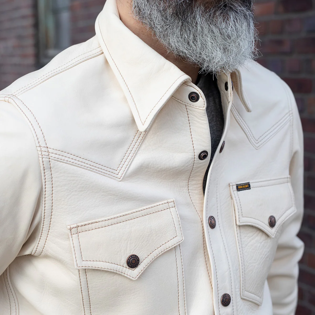 IHSB-PR-NAT - Iron Heart X Simmons Bilt Horsehide Western Shirt - The Pale Rider - Natural - Image 3