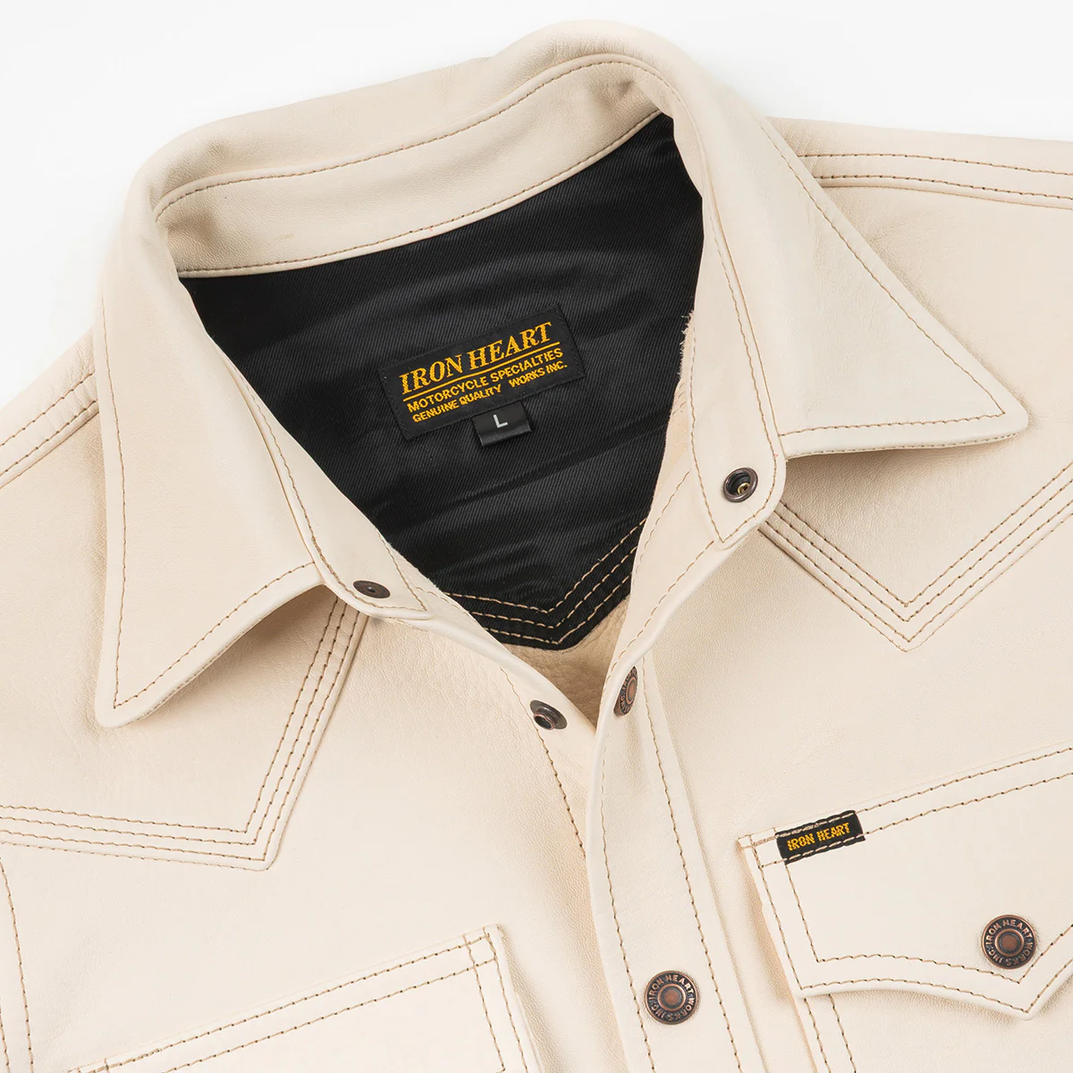 IHSB-PR-NAT - Iron Heart X Simmons Bilt Horsehide Western Shirt - The Pale Rider - Natural - Image 5