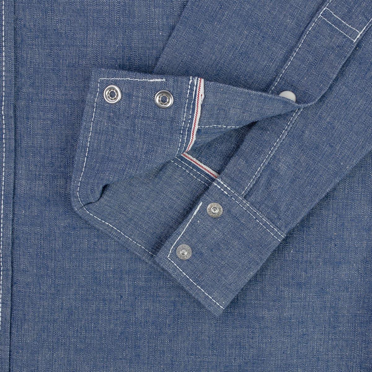 IHSH-13-BLU - 10oz Selvedge Chambray Single Yoke Western Shirt - Blue - Image 9