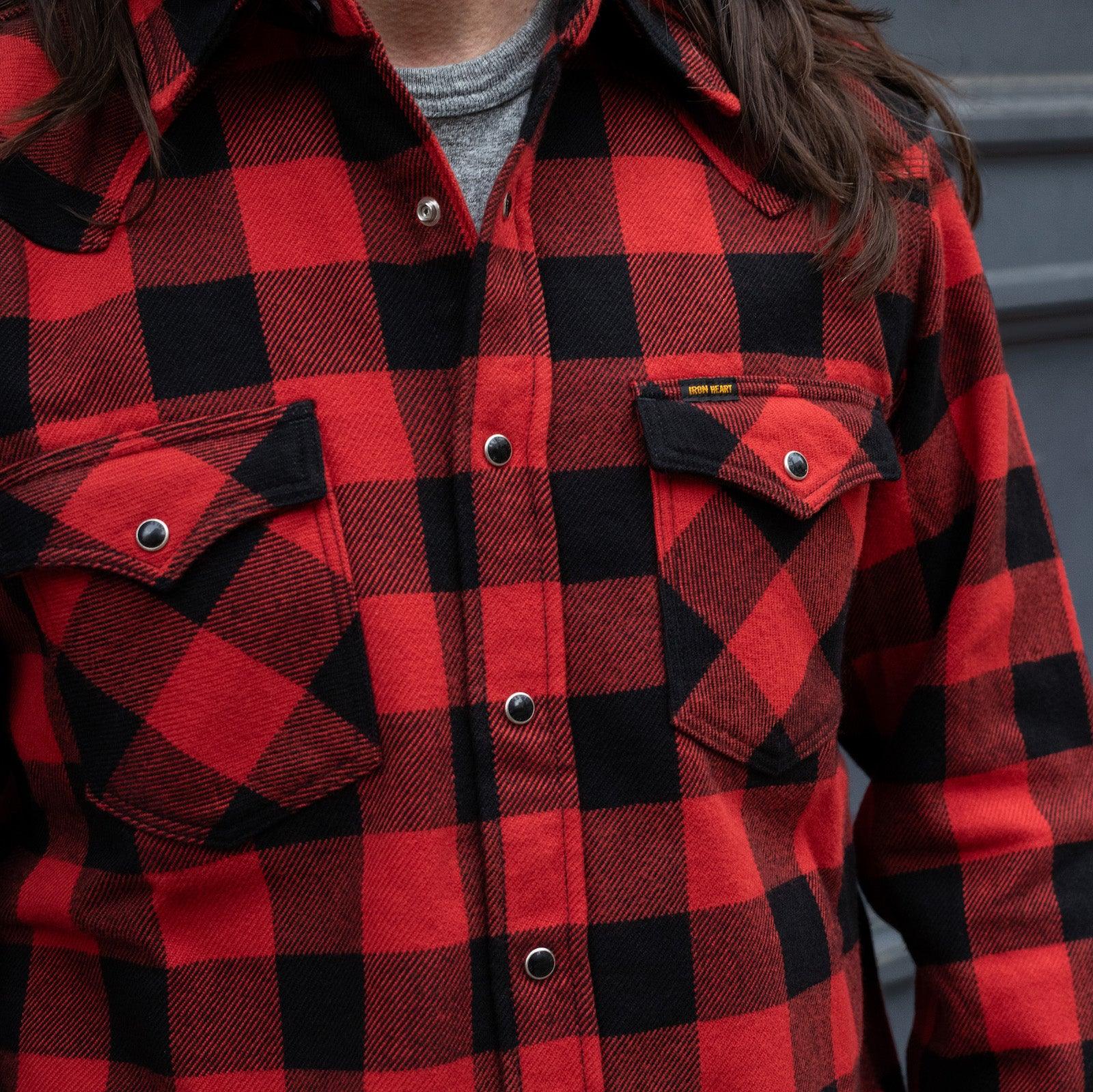 IHSH-232-RED - Ultra Heavy Flannel Buffalo Check Western Shirt - Red/Black - Image 3