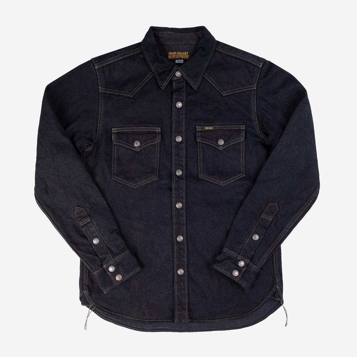 IHSH-293-OD - 18oz Vintage Selvedge Denim CPO Shirt Indigo Overdyed Black