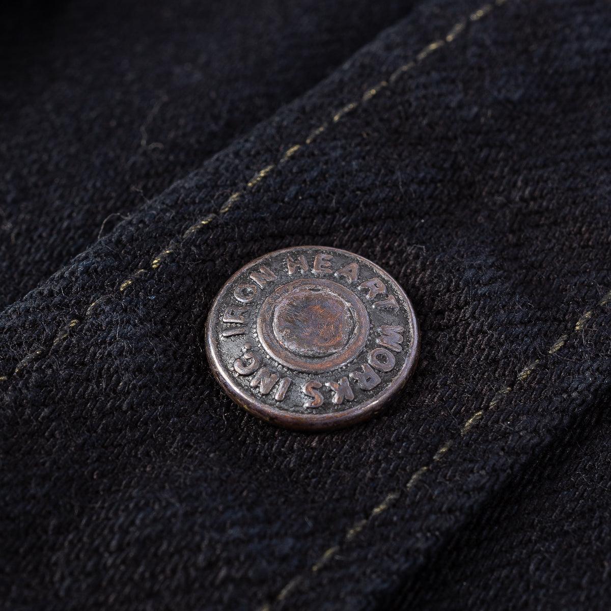 IHSH-293-OD - 18oz Vintage Selvedge Denim CPO Shirt Indigo Overdyed Black - Image 10
