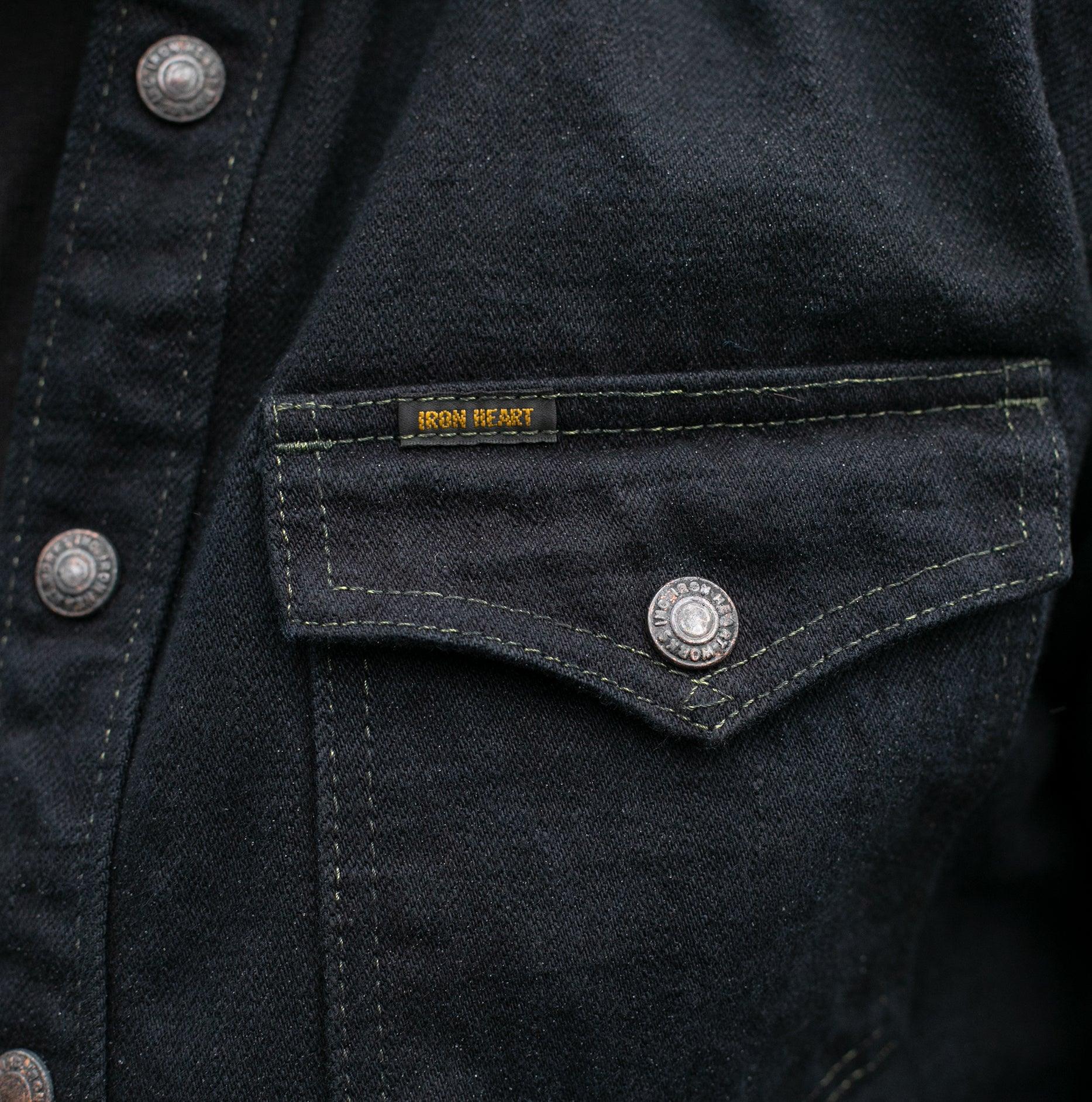 IHSH-293-OD - 18oz Vintage Selvedge Denim CPO Shirt Indigo Overdyed Black - Image 3