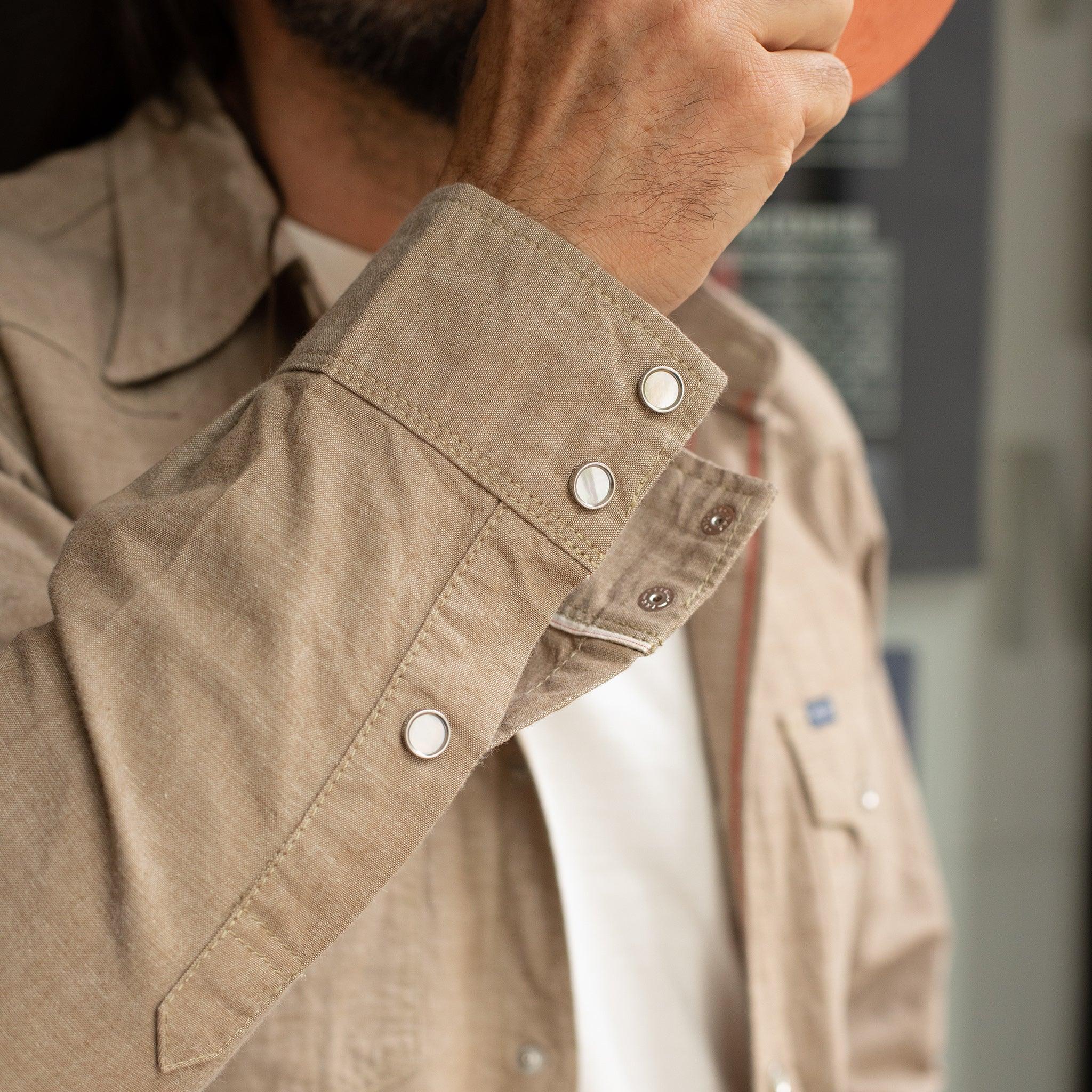IHSH-315-KHA - Selvedge Chambray Western Shirt - Khaki - Image 3