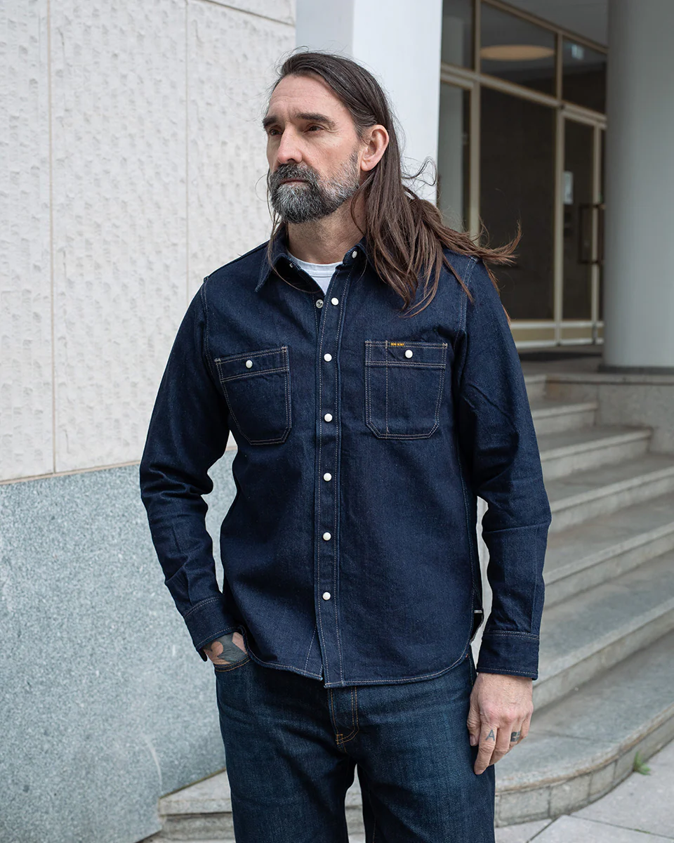IHSH-326-IND - 12oz Selvedge Indigo Denim Work Shirt with Snaps - Indigo - Image 2