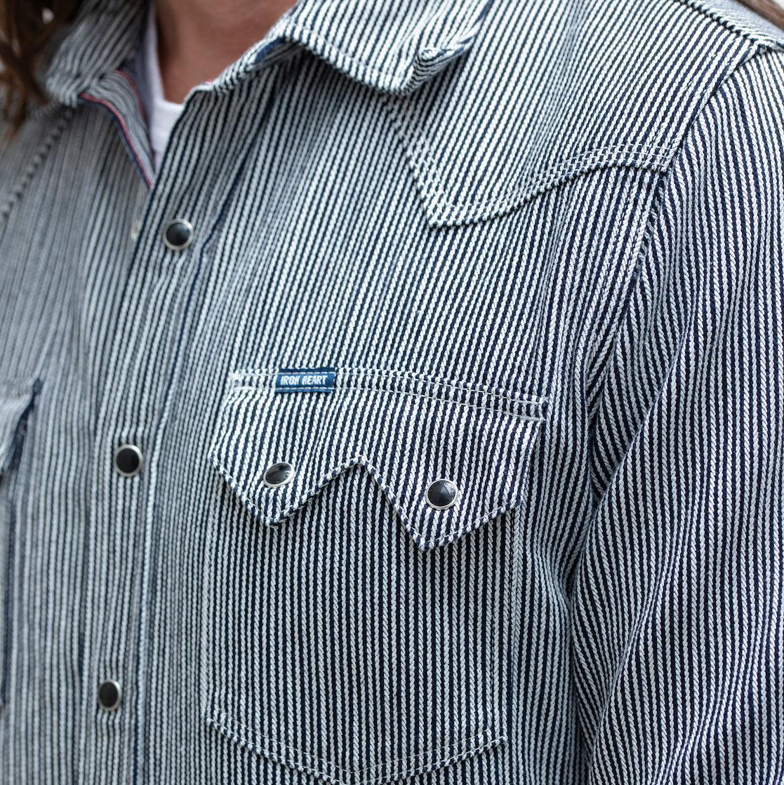 IHSH-365-IND - 8oz Herringbone Hickory Stripe Sawtooth Western Shirt - Indigo - Image 3