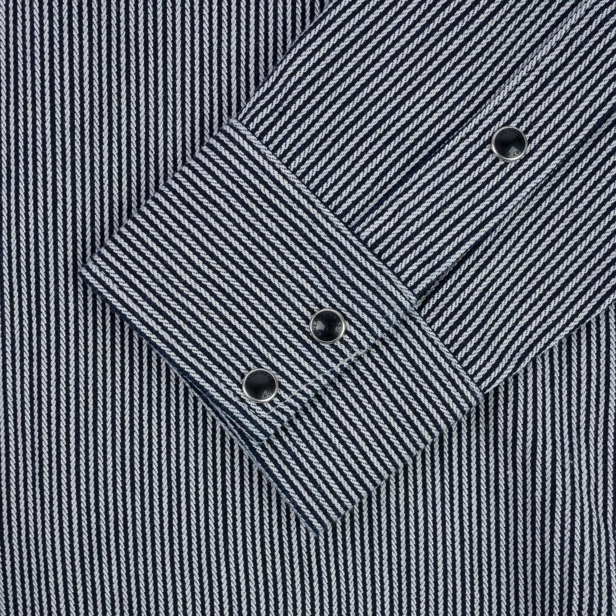 IHSH-365-IND - 8oz Herringbone Hickory Stripe Sawtooth Western Shirt - Indigo - Image 9