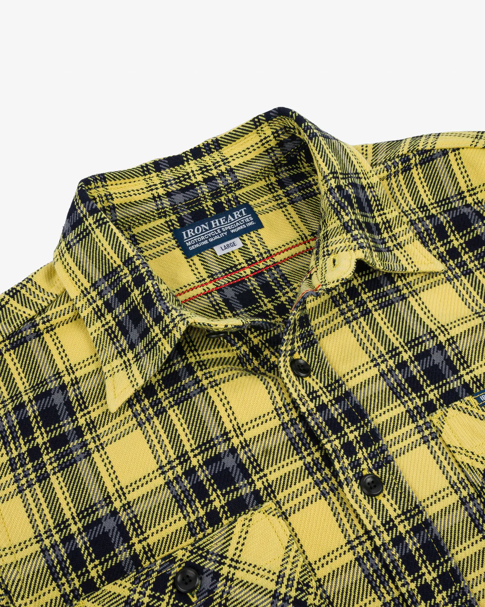 IHSH-412-YEL - 9oz Selvedge Indigo Check Flannel Work Shirt - Yellow - Image 6