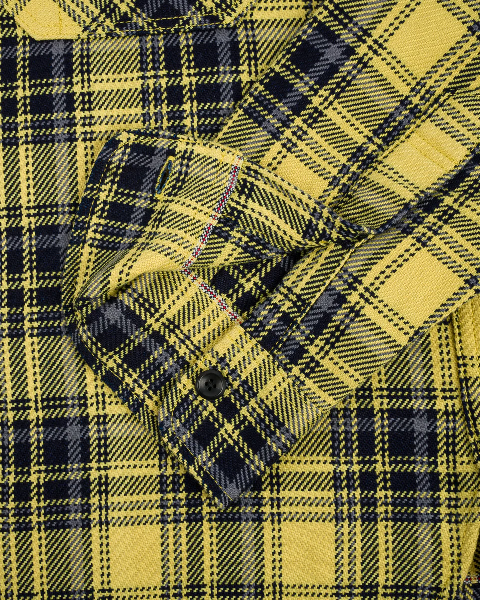 IHSH-412-YEL - 9oz Selvedge Indigo Check Flannel Work Shirt - Yellow - Image 8