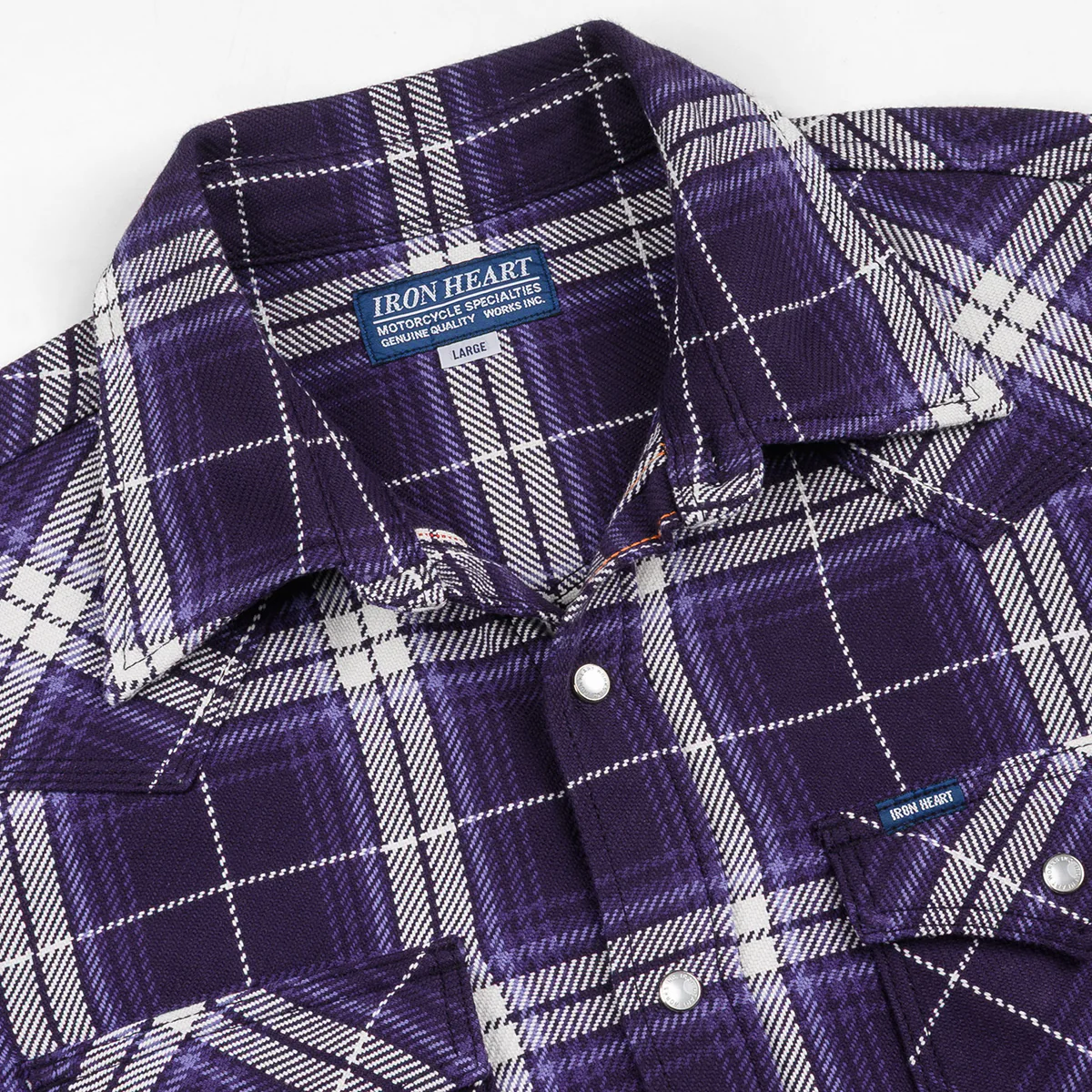 IHSH-439-PUR - 9oz Selvedge Flannel Western Shirt - Purple Check - Image 5