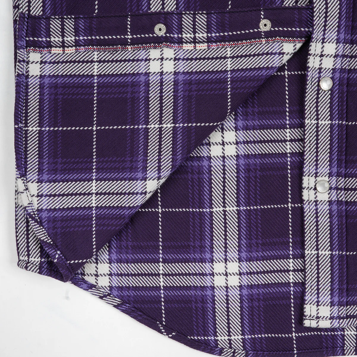 IHSH-439-PUR - 9oz Selvedge Flannel Western Shirt - Purple Check - Image 8