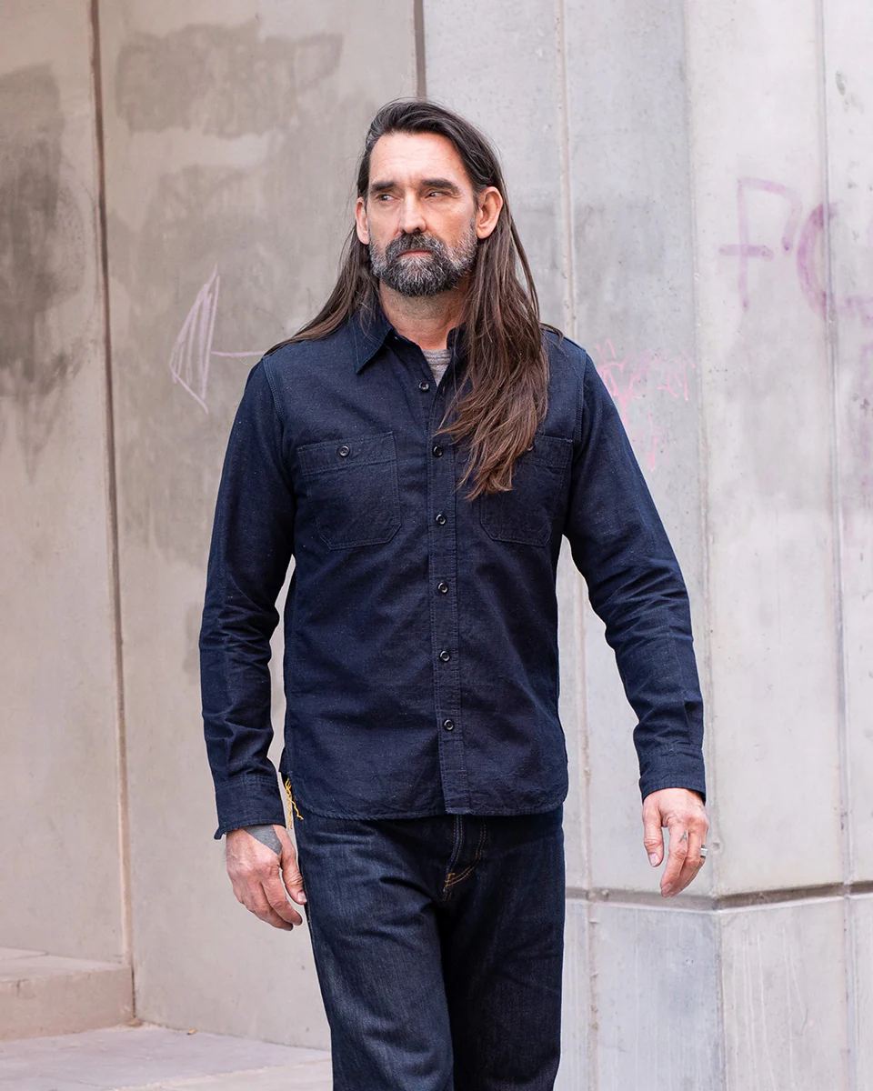 IHSH-443-IND - 7oz Cotton Linen Chambray Work Shirt - Indigo - Image 2