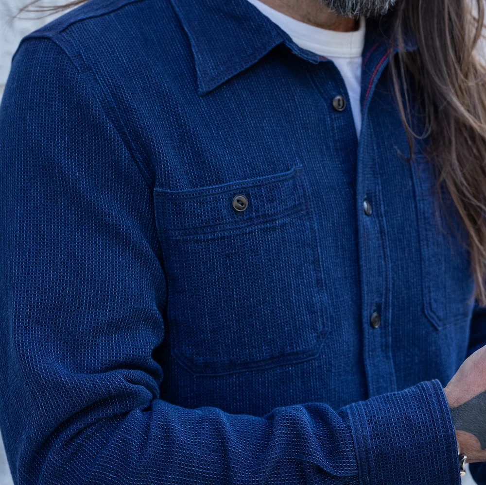 IHSH-96-IND - Waffle Work Shirt - Indigo - Image 4