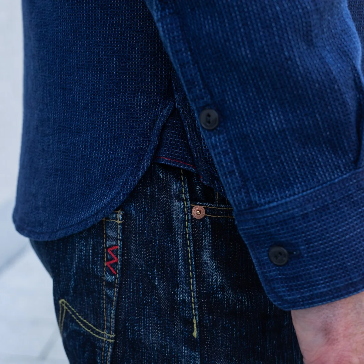 IHSH-96-IND - Waffle Work Shirt - Indigo - Image 5