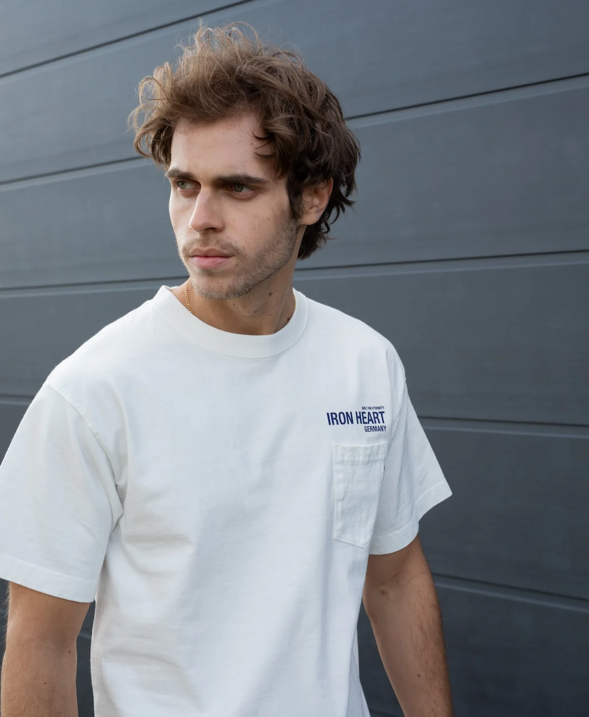 IHT-IHG-7-P-WHT - Iron Heart Germany 7.5oz Loopwheel Crew Neck Pocket T-Shirt - White - Image 2