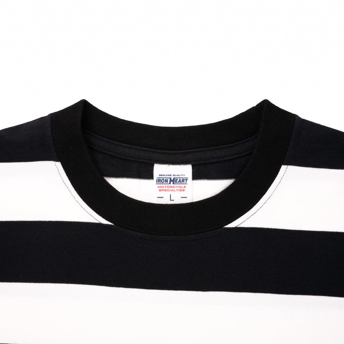 IHTB-09-BLK - 7.5oz Cotton Long-Sleeved Crew Neck - Black and White Stripes - Image 5