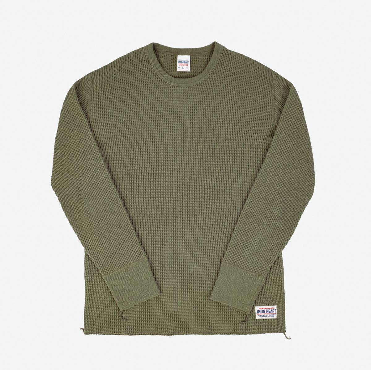 IHTL-1301-OLV - Waffle Knit Thermal Long Sleeved Crew Neck - Olive