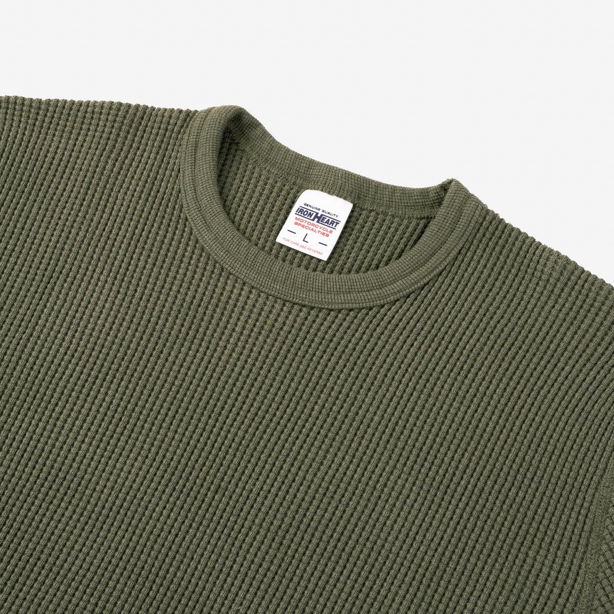 IHTL-1301-OLV - Waffle Knit Thermal Long Sleeved Crew Neck - Olive - Image 3